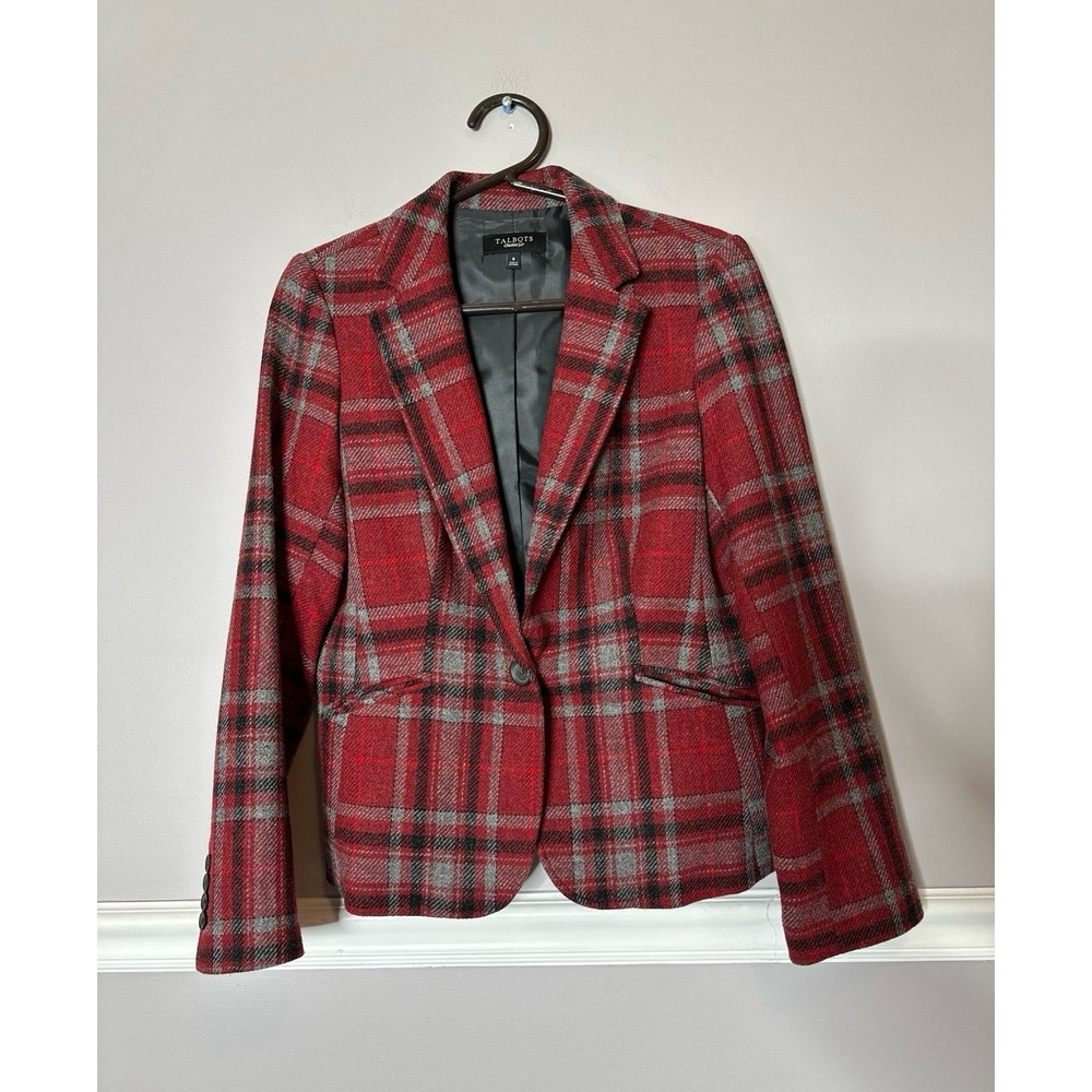 Talbots Women's Tartan Plaid Wool Blazer Jacket Sz 8 Lined Peplum Classic